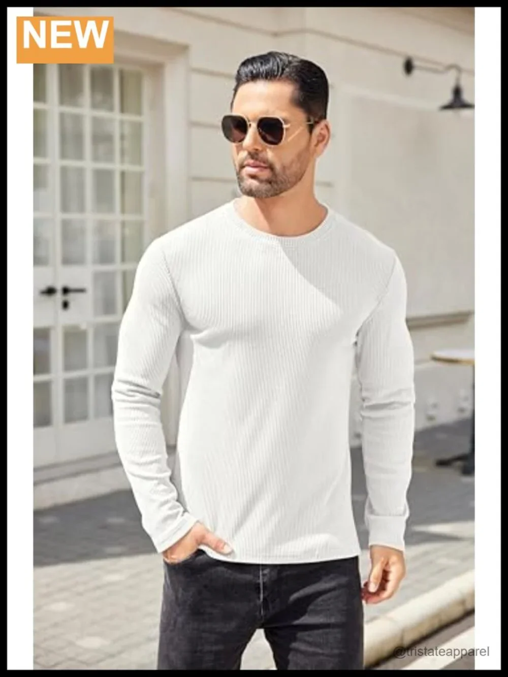 Men's Long Sleeve Thermal Shirt Slim Fit Crewneck Knitted Pullover
